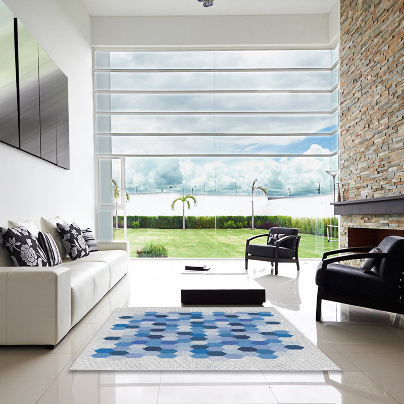 Tapis bleu à motif géométrique Kingstowne, Carré 7 pi