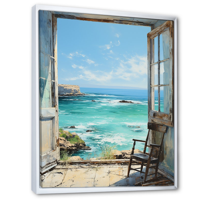 «Sailors Ocean Windows View I - Coastal Windows», art mural, Cadre flottant blanc, H 32 po x l 24 po x P 1 po