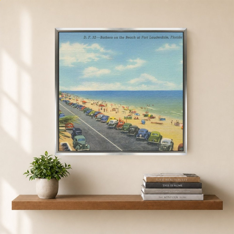 Plage, carte postale II par Wild Apple Portfolio - impression sur toile, 40" H x 40" W, Argent