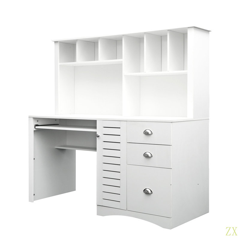 Bureau d'ordinateur à domicile avec huche, Blanc