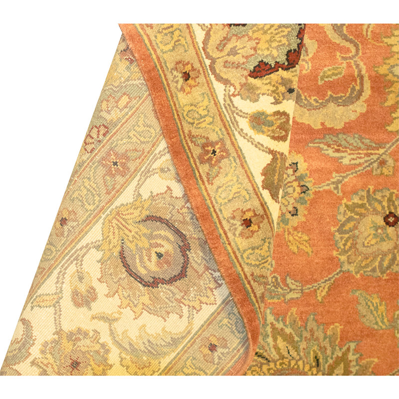 Hand Knotted Wool Oriental Area Rug in Rust And Cream