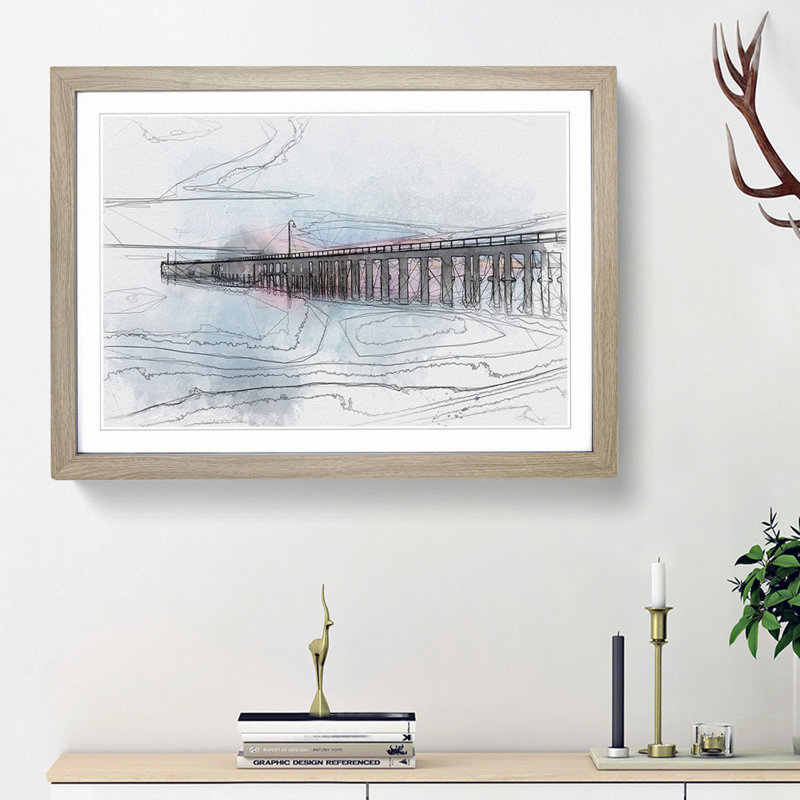 A Pier at Sunset in Abstract - Picture Frame Graphic Art Print, Oak Framed, 36cm H x 48cm W x 2cm D