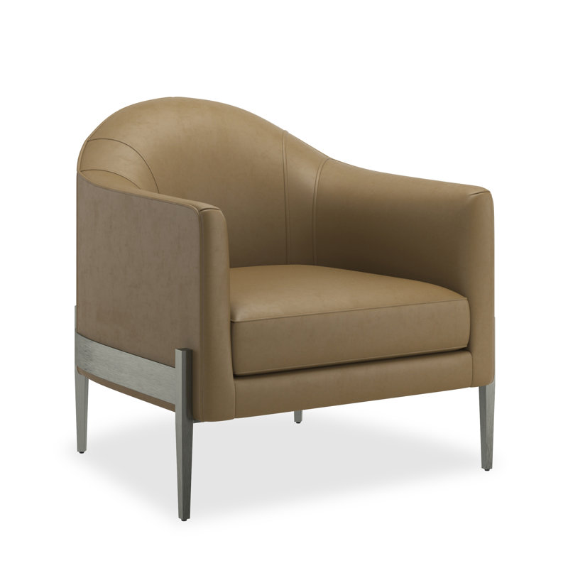 Modern Remix 30.5" Wide Tufted Genuine Leather Barrel Chair, Brown
