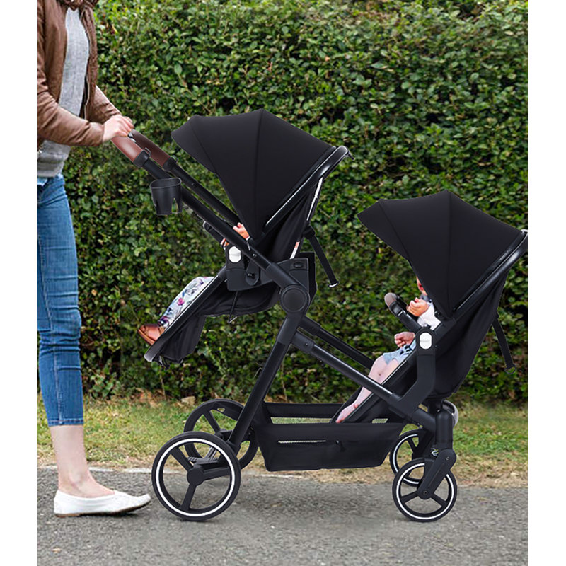 Foldable Double Stroller Track Tandem Stroller For Infant And Toddler
