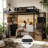 Loft Bed with Built-in Desk, Stairs and Wardrobe, Space-Saving Metal Frame with Charging Station, LED Lights and Storage for Adults-2075280629-2077769503