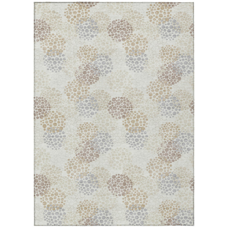Tapis intérieur lavable à pois ivoire brun et gris 8 pi x 10 pi