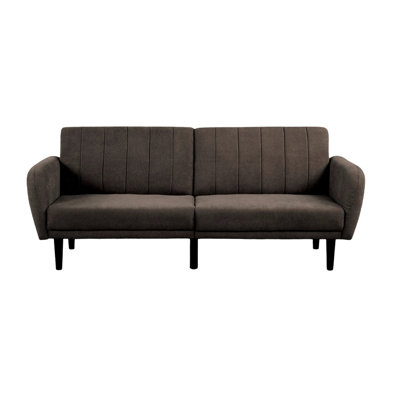 Canapé convertible 2 places contemporain en brun, avec tissu, sièges en mousse et dossier en fer avec dossier cannelé brun, coussins, siège en C