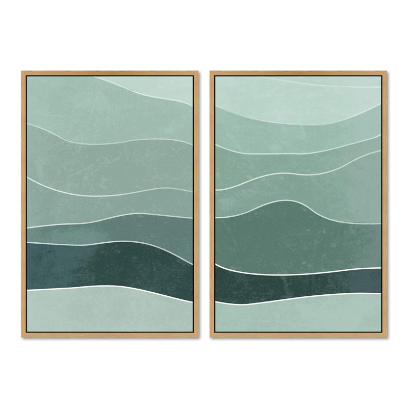 "Minimal Landscape Faded Green Gradient Wave Landscape", art moderne sur toile, 2 pièces, H 24 po x l 32 po x P 1,5 po