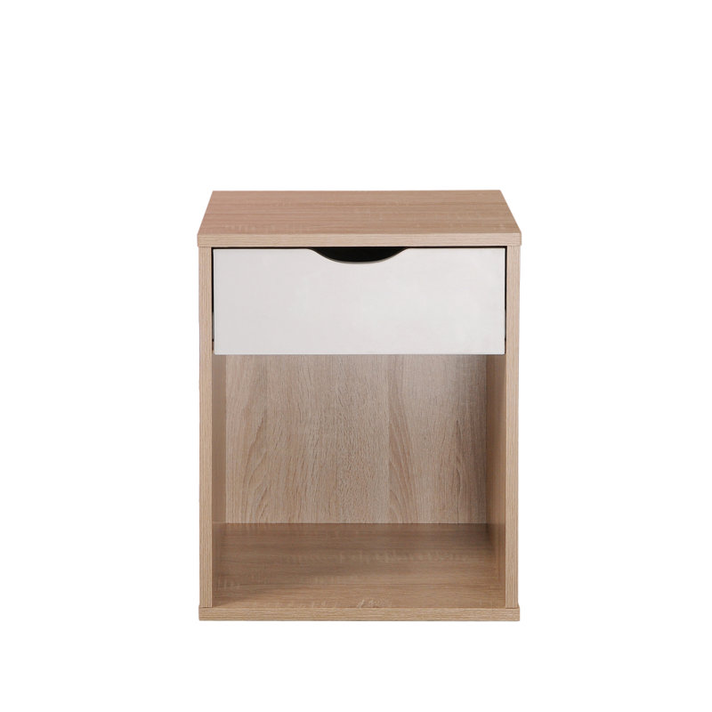 Wilkens 40cm W Manufactured Wood Bedside Table, Oak/White
