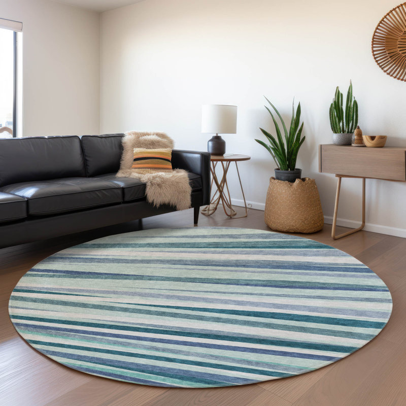 Premium Machine Washable Natoma AMF997 Stripes Rug, Round 8'