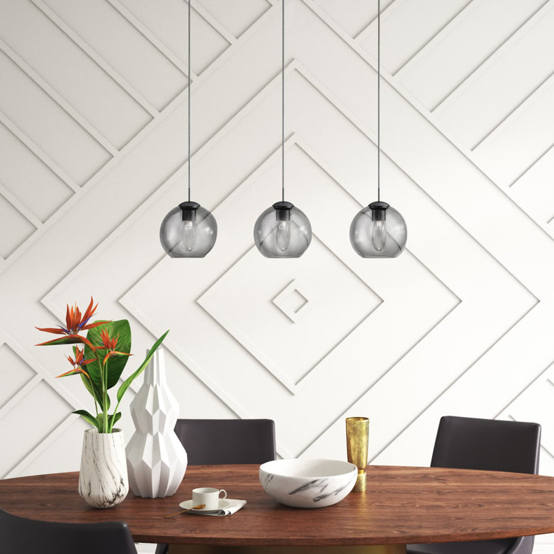 Luminaire suspendu pour îlot de cuisine 3 lumières Eslick, Argent, Gris fumé