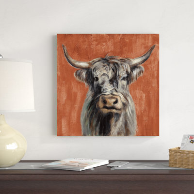 «Highland Cow on Terracotta» par Silvia Vassileva, reproduction d'art sur toile tendue