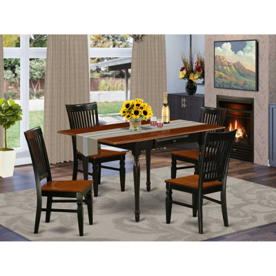 5 Piece Dining Set Includes a Rectangle Dining Table with Dropleaf and 4 Kitchen Chairs, Black & Cherry