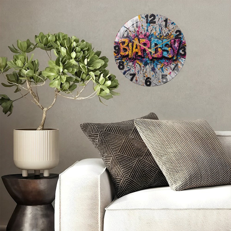 Horloge murale moderne en verre coloré abstrait coloré 12 po