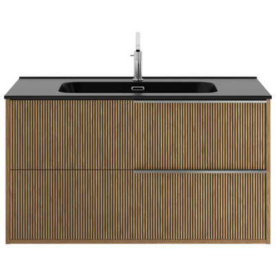 Meuble-lavabo mural simple cannelé de 40 po avec plateau en céramique et poignées Nora Art