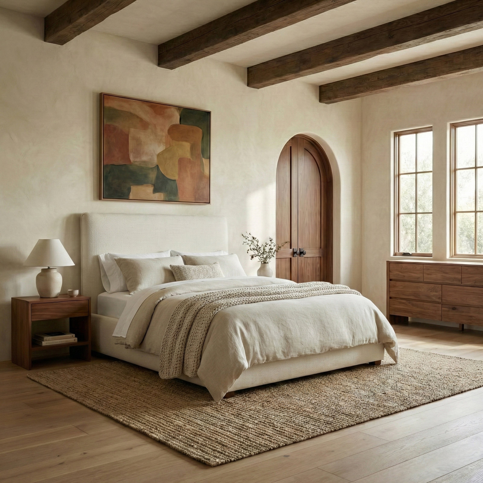 Callahan Linen Upholstered Bed, Twin, White Linen