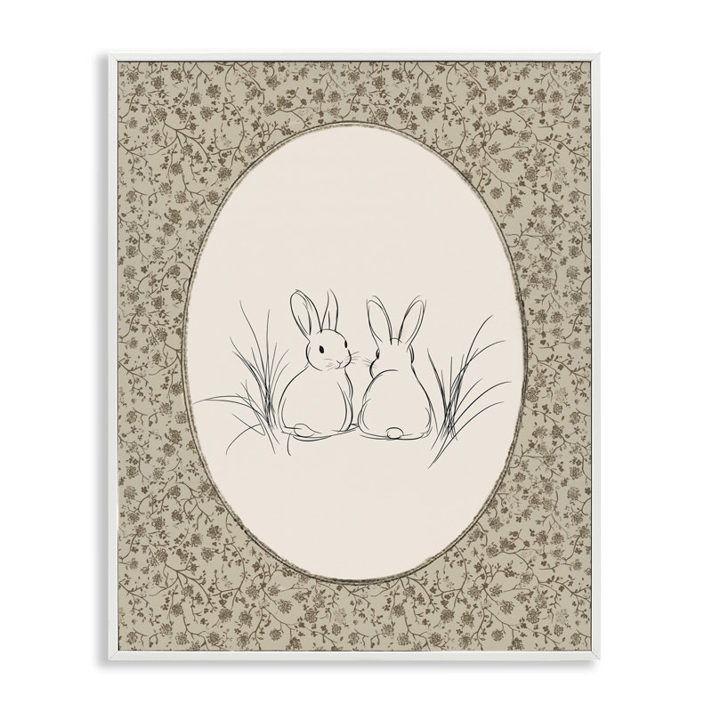 Giclée de bébé lapins rétro, design par Ramona Murdock, H 14 po x l 11 po, Giclée encadrée blanc bord de mer