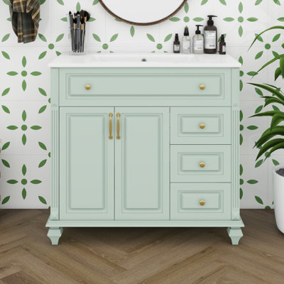 Ensemble de meuble-lavabo sur pied 36 po avec lavabo 36 po, 3 tiroirs et 2 portes