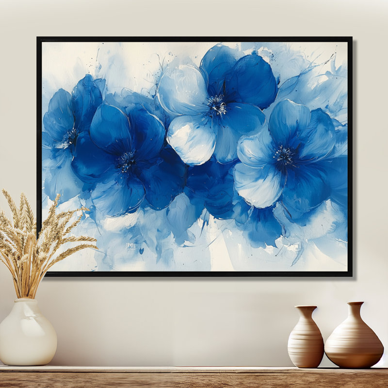 Ellerbe fleurs bleues arc-en-ciel dans l'herbe II - fleurs sauvages, Noir, Impression encadrée flottante, H 16 po x l 32 po