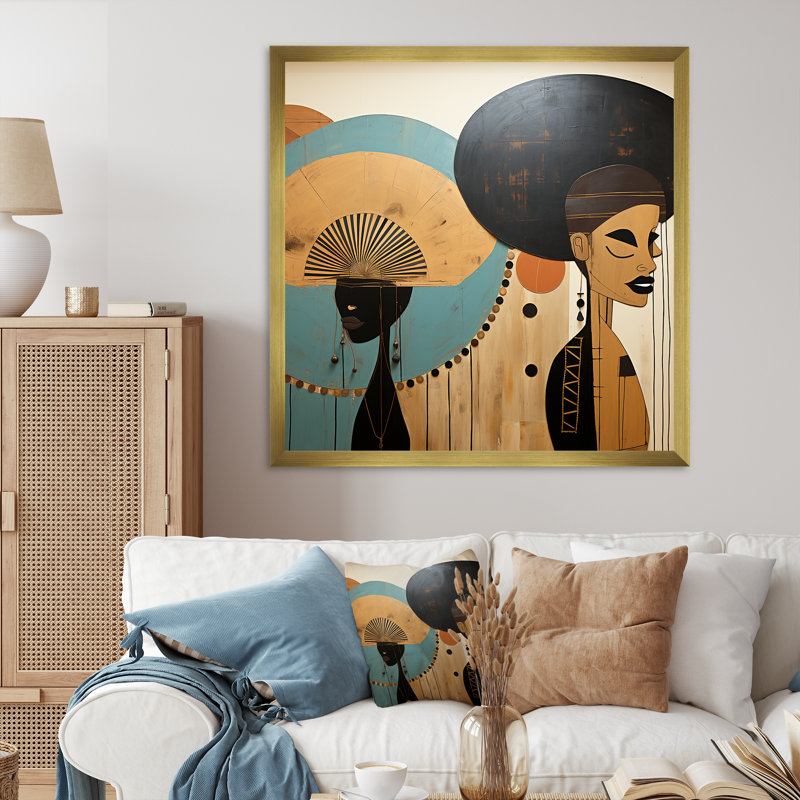 Portait Harlem Renaissance I - Art africain sur toile, art mural, H 36 po x l 36 po x P 1,5 po, Cadre doré simple