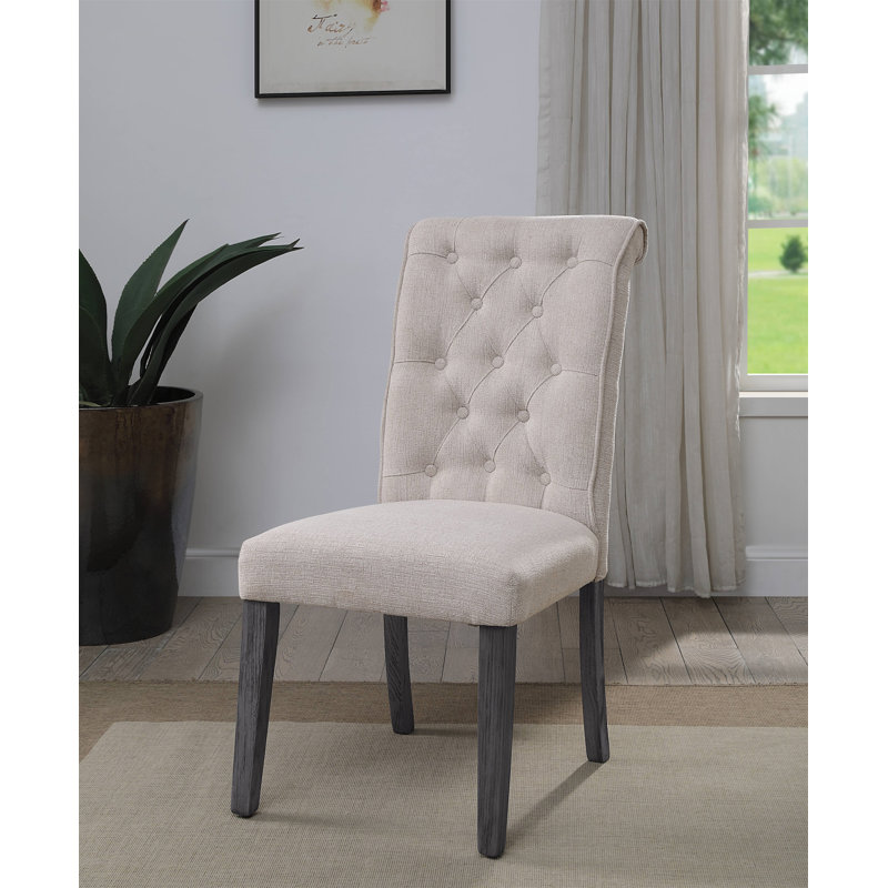 Yabeina Beige Linen & Gray Finish Side Chair (Set Of 2)