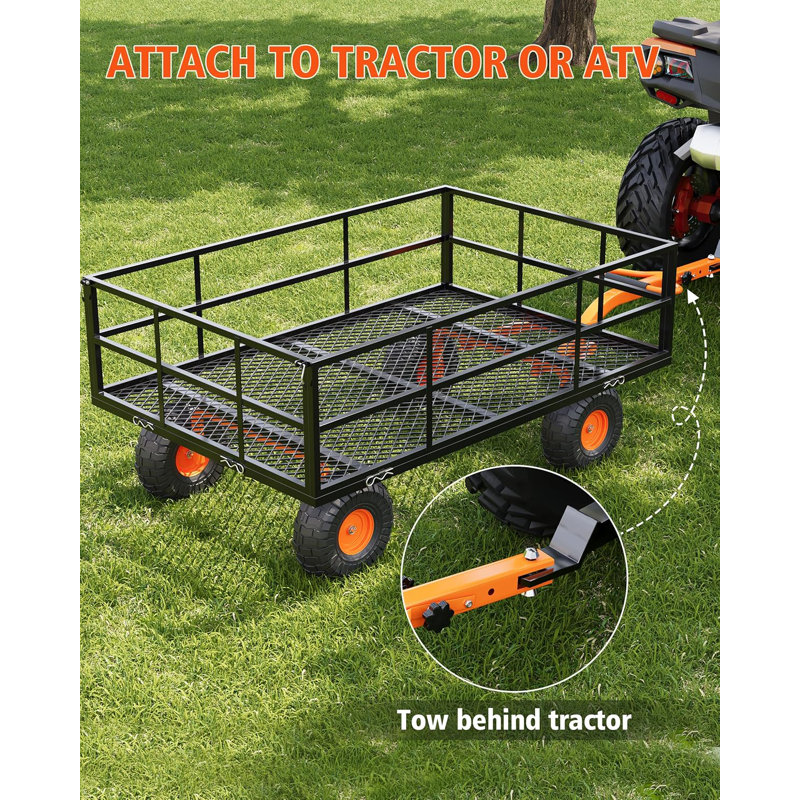Chariot de jardin robuste en acier, chariot de jardin 3 en 1, Orange