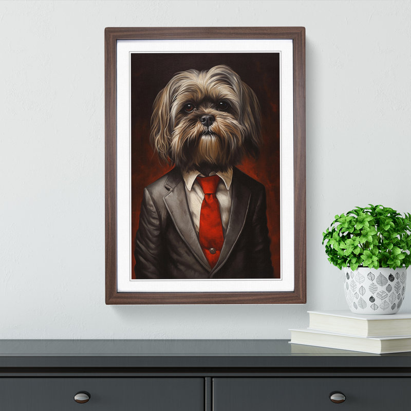Shih Tzu in a Suit Painting No.2 - Framed Print, 46cm H x 34cm W x 2cm D, Walnut