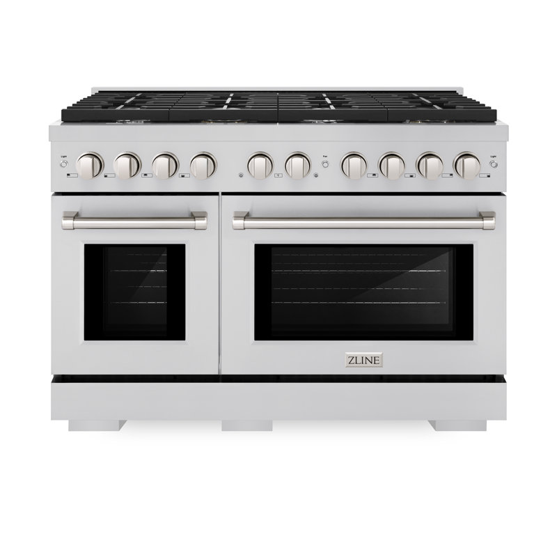 ZLINE 48" Paramount Double Oven Dual Fuel Stainless Steel Range w/ 8 Burner Gas Cooktop (SDR48), Stainless Steel