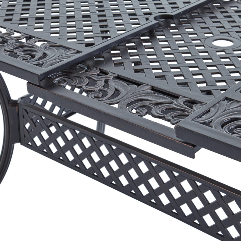Jenisa Rectangular Metal Extendable Outdoor Dining Table With Umbrella Hole , 64'' in. W 37.50'' in. D, Shiny Copper Pattern
