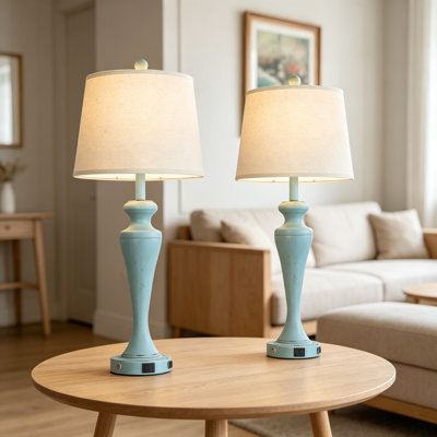 Ensemble de 2 lampes de table à contrôle tactile avec ports USB A + C et prise de courant, lampes de chevet à intensité variable à 3 voies pour le salon et la chambre à coucher, comprend des ampoules DEL