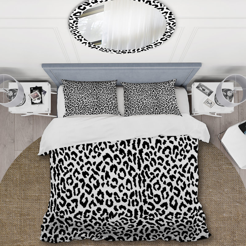 Ensemble de housse de couette en microfibre blanc / noir 3 pièces, Housse de couette pour grand lit et 2 taies décor