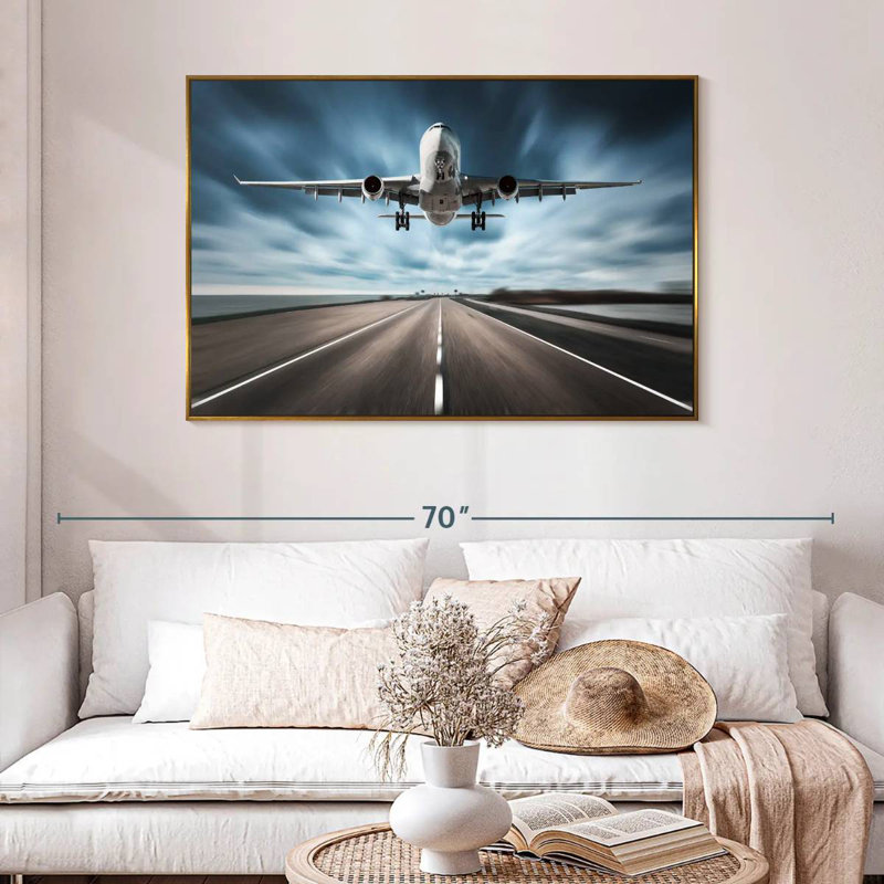 Avion de piste, 46 po x 31 po, Cadre flottant doré