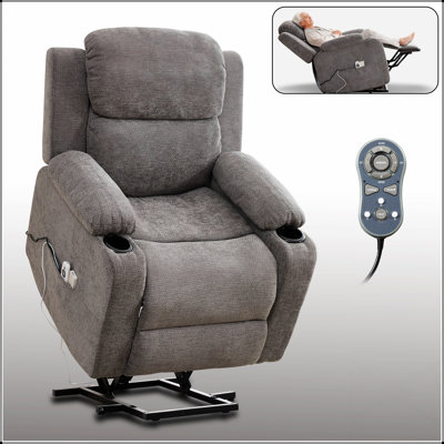 Infinite Position Single Motor Power Lift Recliner Chair For Elderly, Heavy Duty With 8-Point Vibration Massage And Lumbar Heating, Cup Holders