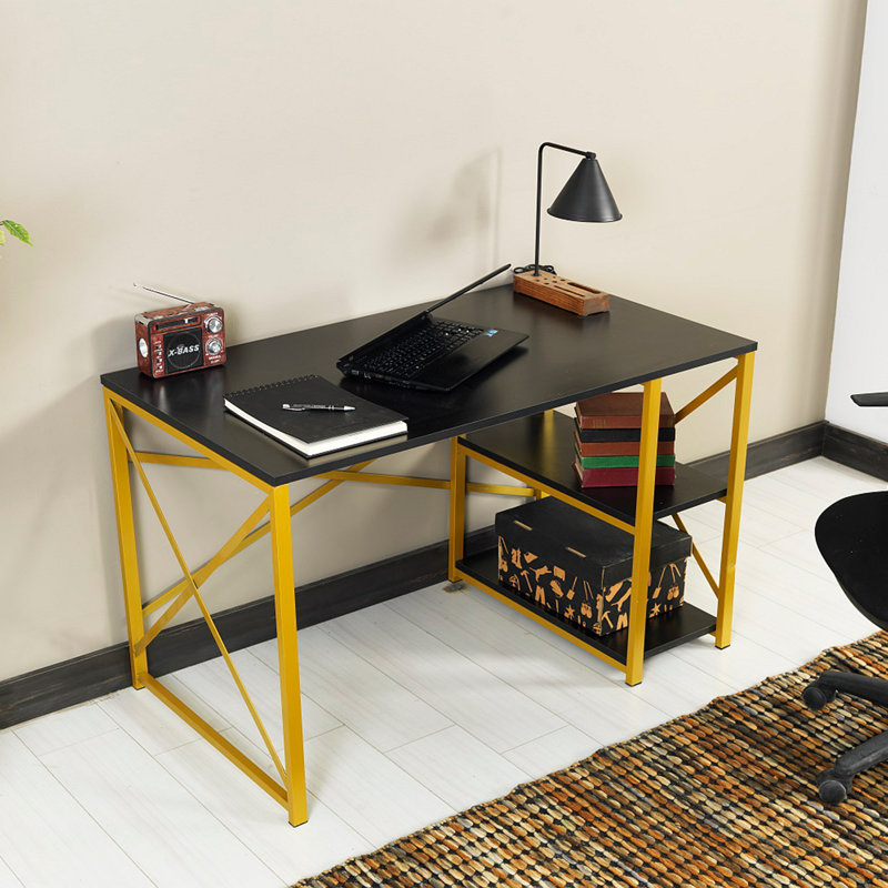Computer Desk, 28" H x 25" W x 47" D, Black/Golden