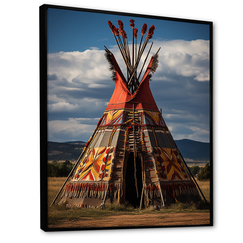 Tipi amérindien harmonie des prairies - Imprimé, Cadre flottant noir, H 20 po x l 12 po x P 1 po