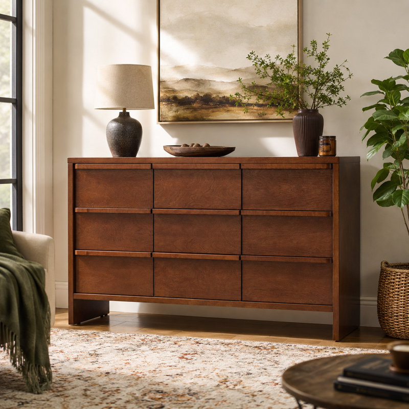Buffet Rundelle Mid-Century moderne avec 2 portes et 3 tiroirs, Noyer