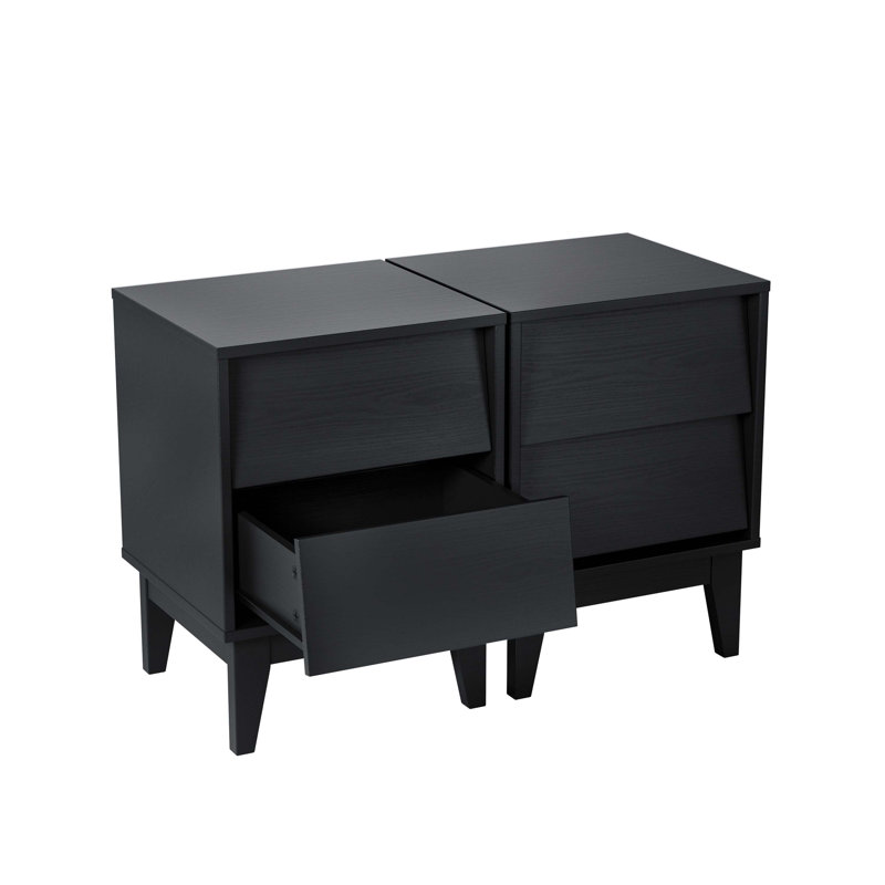 Même ensemble de table de chevet double à conception biseautée rétro, Black