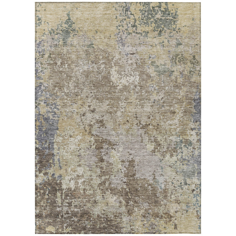 Tapis extérieur lavable abstrait beige et brun 10 pi x 14 pi