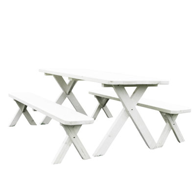 Keystone Amish Co. Spruce Crossleg Outdoor Dining Set, 4-Foot, White Stain