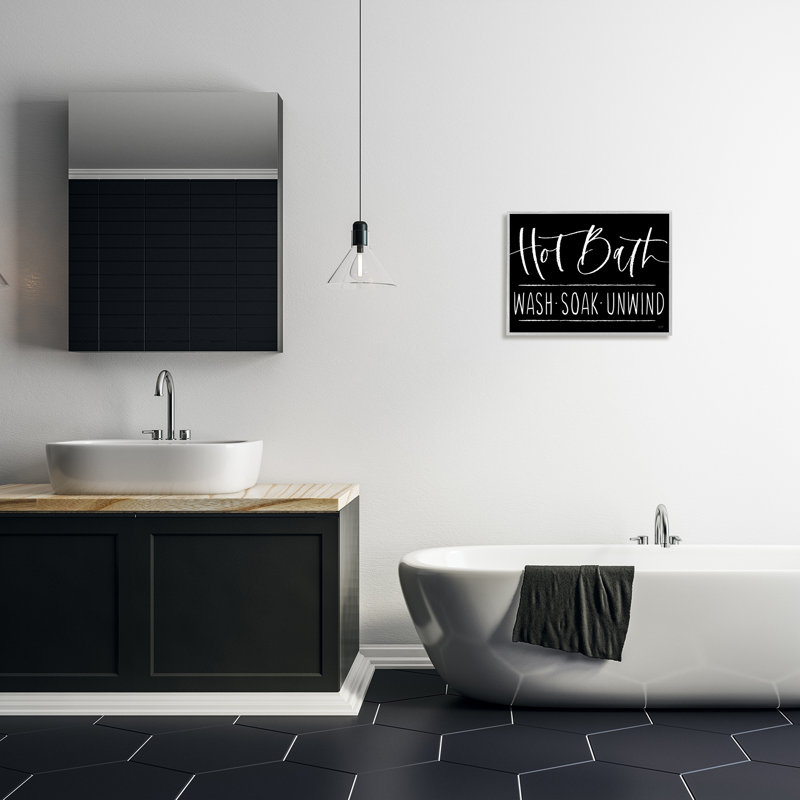 «Hot Bath Wash Soak Unwind Bathroom» par Lux + Me s - cadre flottant, impression sur toile, H 16 po x l 20 po x P 1,5 po