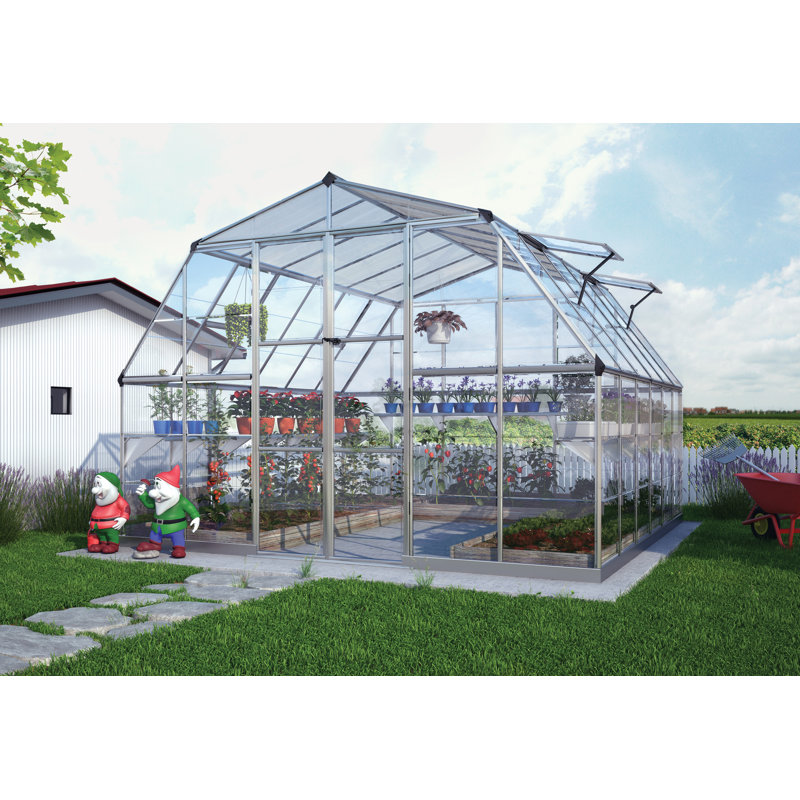 Palram - Canopia Americana 12' W x 12' D Walk-In Hobby Polycarbonate Aluminum Frame Greenhouse Kit with Roof Vents - Silver