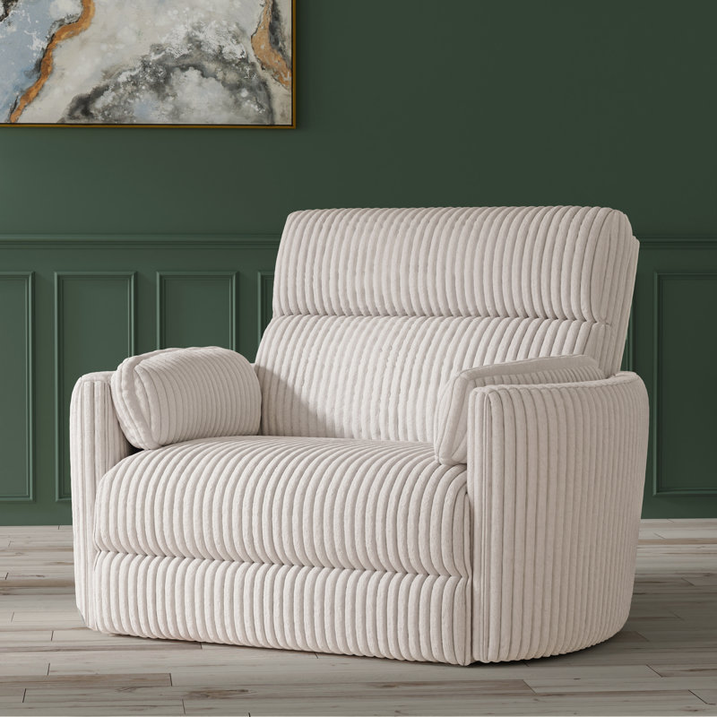 Fauteuil inclinable électrique à accoudoirs circulaires Bre, Méga velours côtelé ivoire