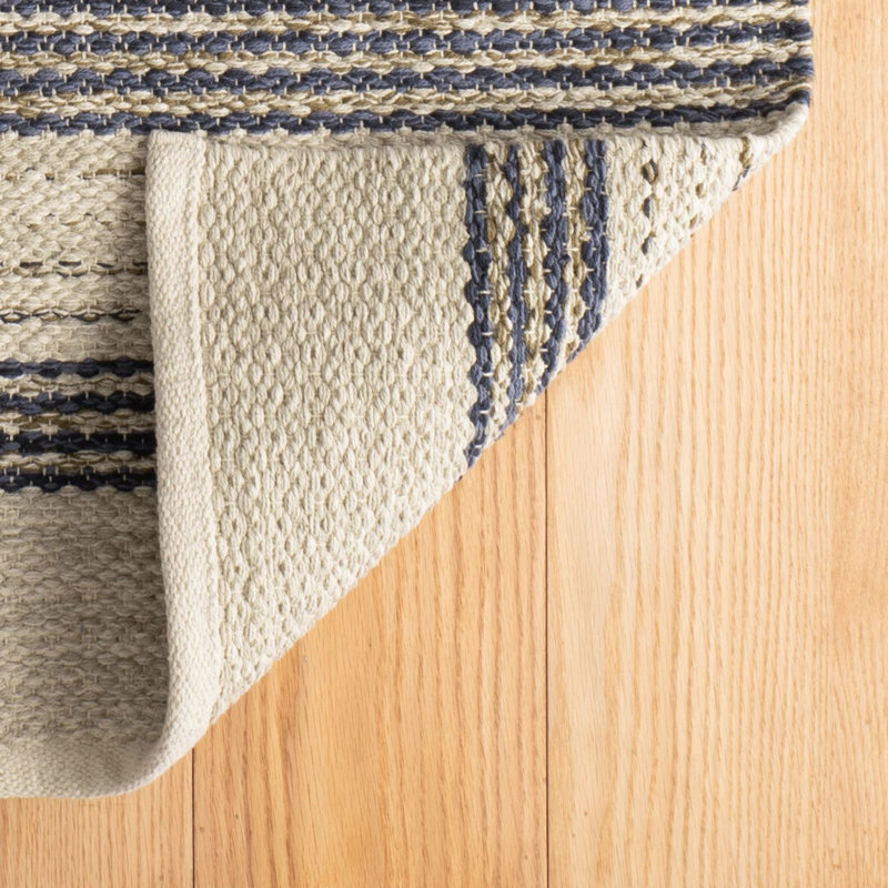 Cielo Stripe Navy Handwoven Cotton Rug, Rectangle 2' x 3'