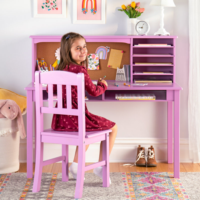 Lavender Wood Kids Computer Desk with Hutch and Chair Set