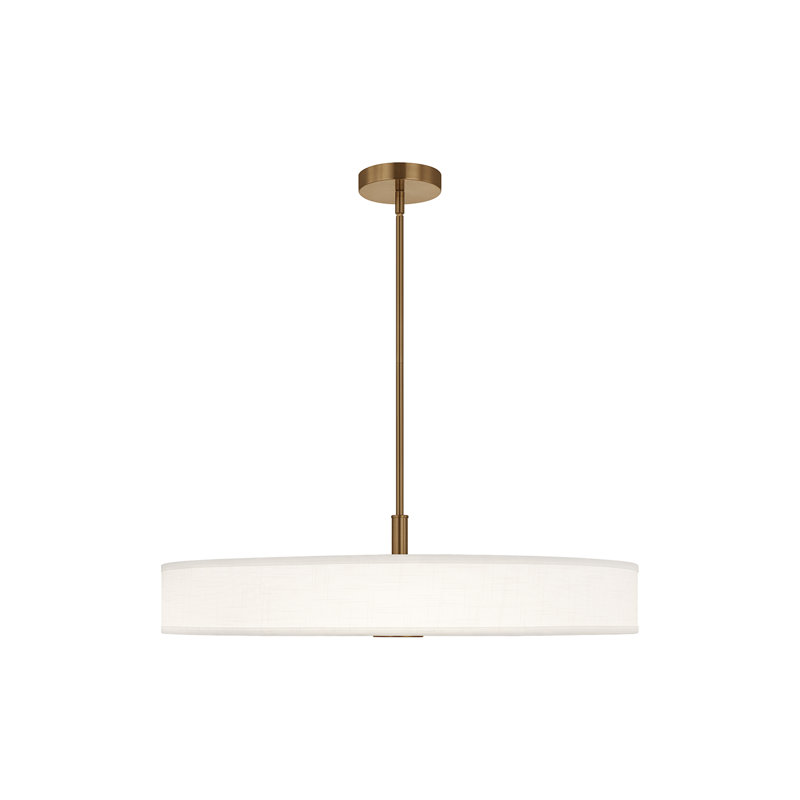 Textile - Luminaire suspendu cylindrique à profil bas DEL Genova - l 36 po x H 9,5 po - Lin blanc, L 36 po x H 9,5 po