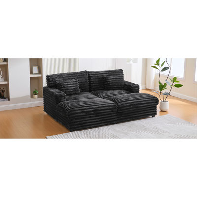 Très grand canapé-lit double avec méridienne de 82 po et canapé-lit rembourré moelleux avec deux coussins de soutien, ports USB et porte-gobelets pour le salon, noir