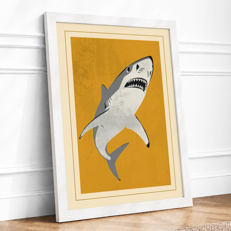 Great White Below Mid-Century - Framed Print, A4 - 29.7 x 21.0 cm, White