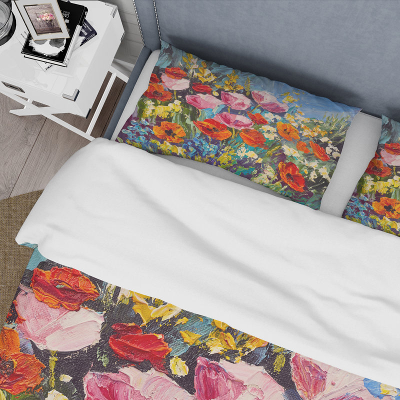 Fleurs printanières colorées - ensemble de housse de couette traditionnel - microfibre de polyester