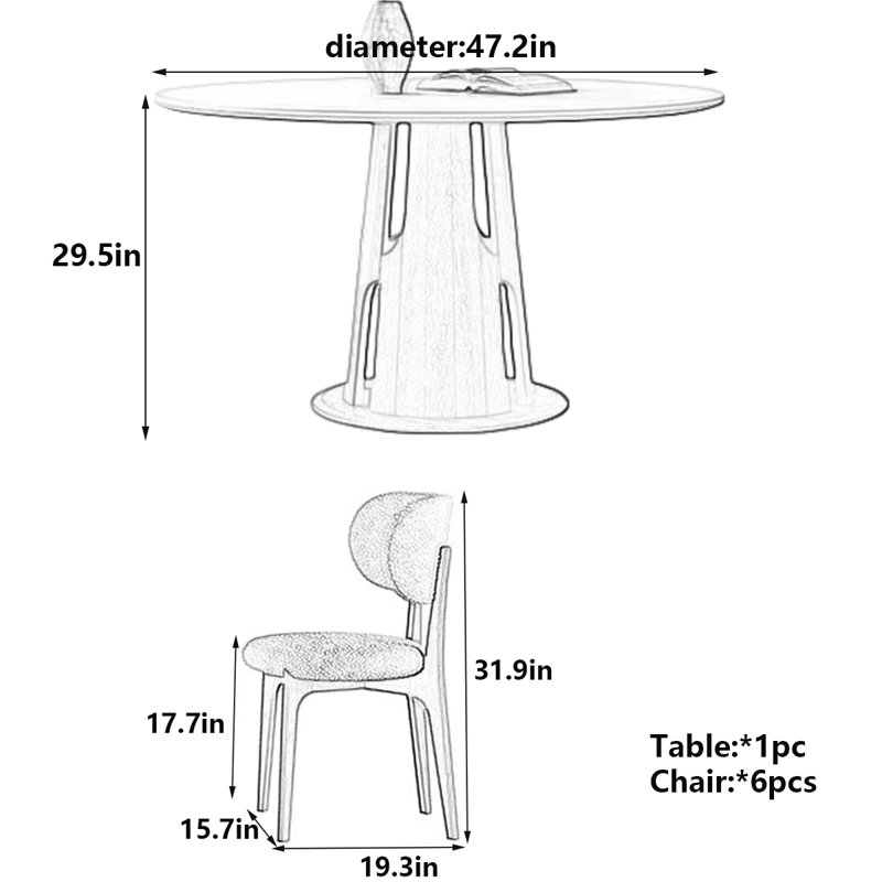 Table de salle à manger Minimalist, H 29,5 po x L 47,2 po x l 47,2 po