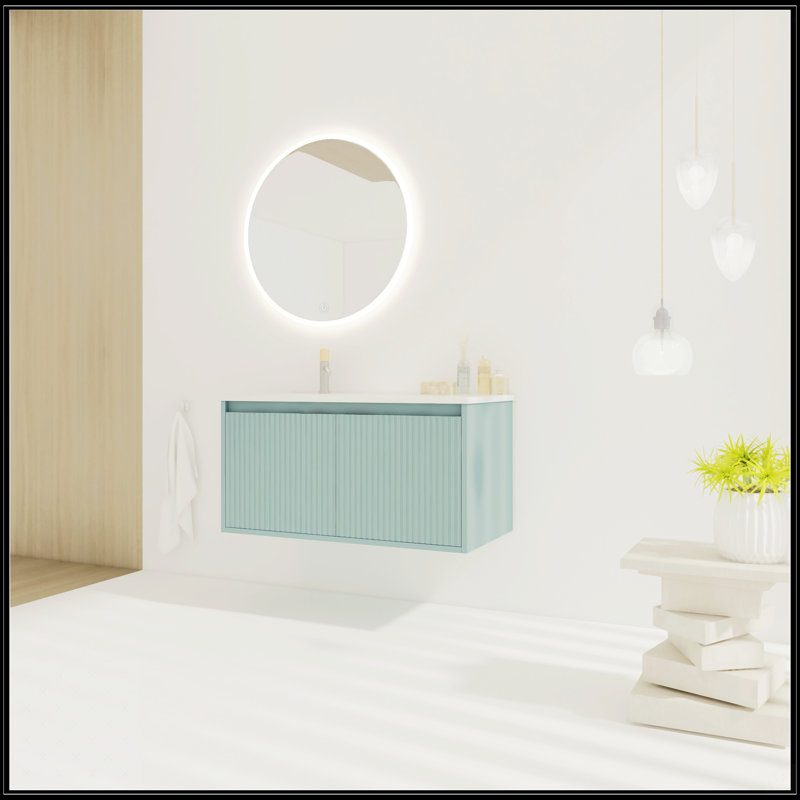 Meuble-lavabo flottant 36 po avec lavabo en résine, 36", Green